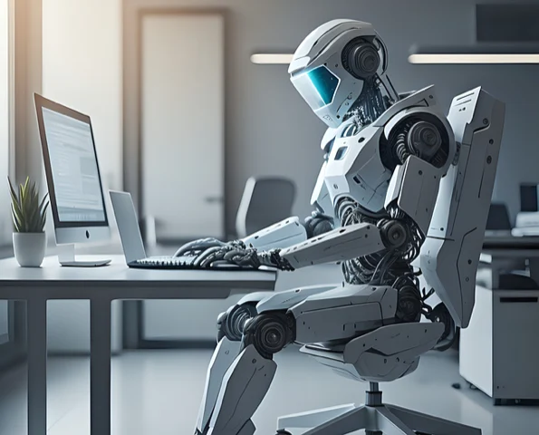 Robot working st a keyboard