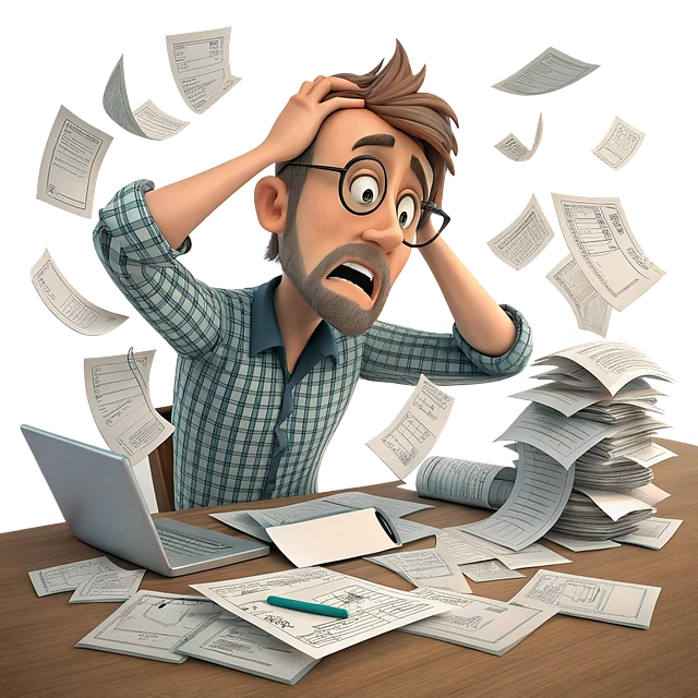Vector image of man stressed by bills