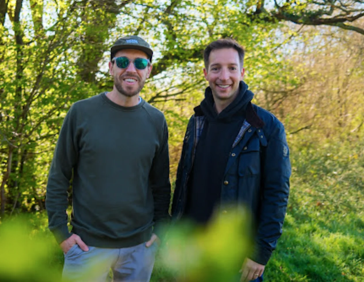 James Hilditch and Tom Nelson in a woodland area